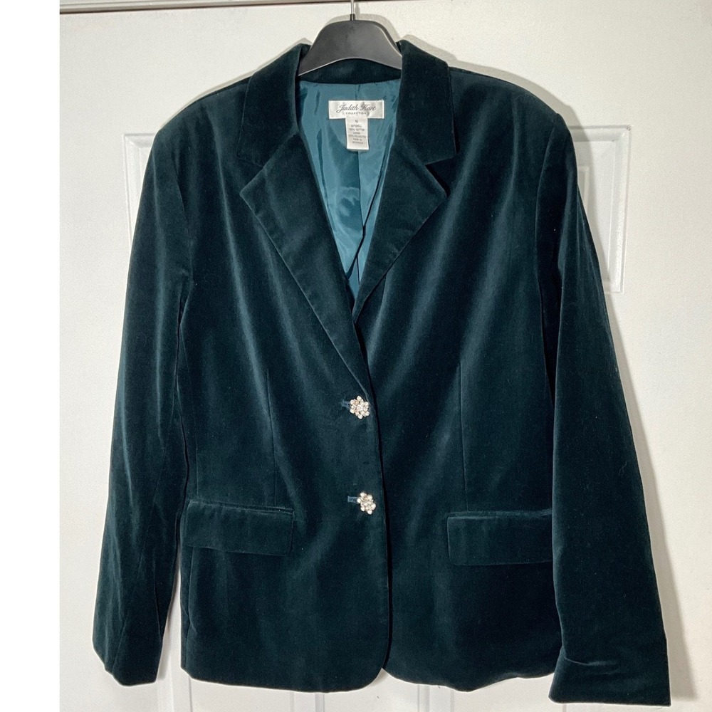 Judith Hart Collection Green Velvet Blazer Rhinestone Button Jacket Womens 16